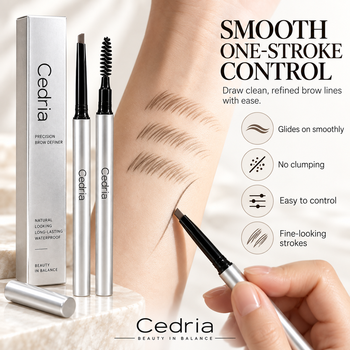 Cedria Precision Brow Definer | Angled Brow Pencil with Soft Spoolie – 3 Natural Shades