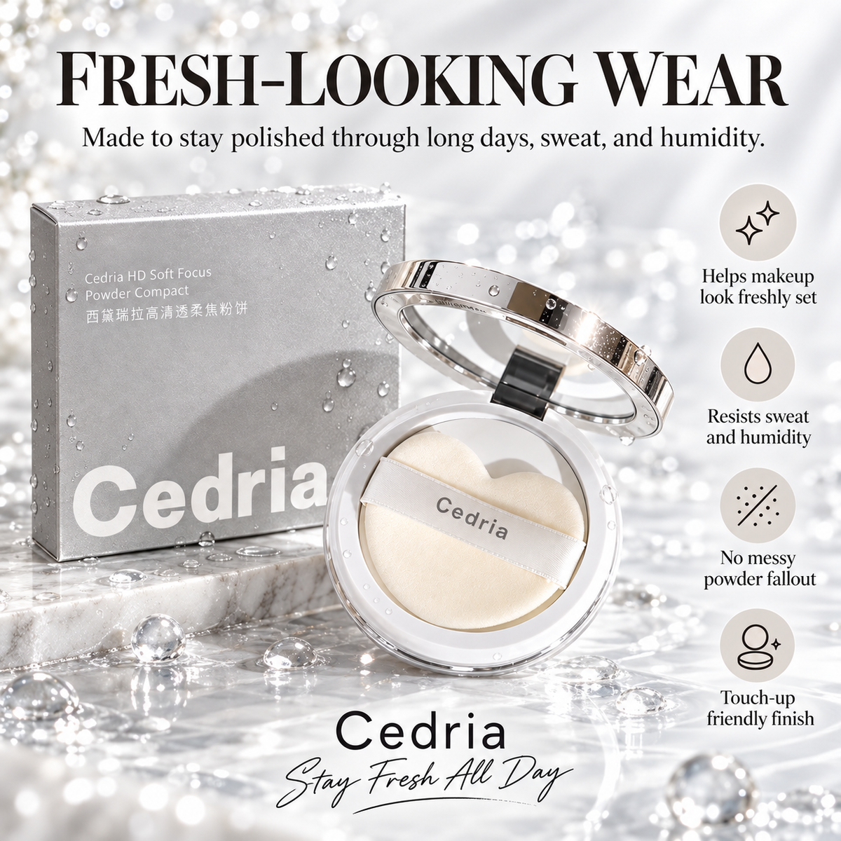 Cedria HD Soft Focus Powder Compact | Lightweight Setting Powder for a Soft-Matte Finish
