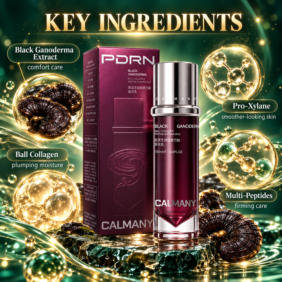 CALMANY Black Ganoderma Collagen Peptide Radiance Emulsion