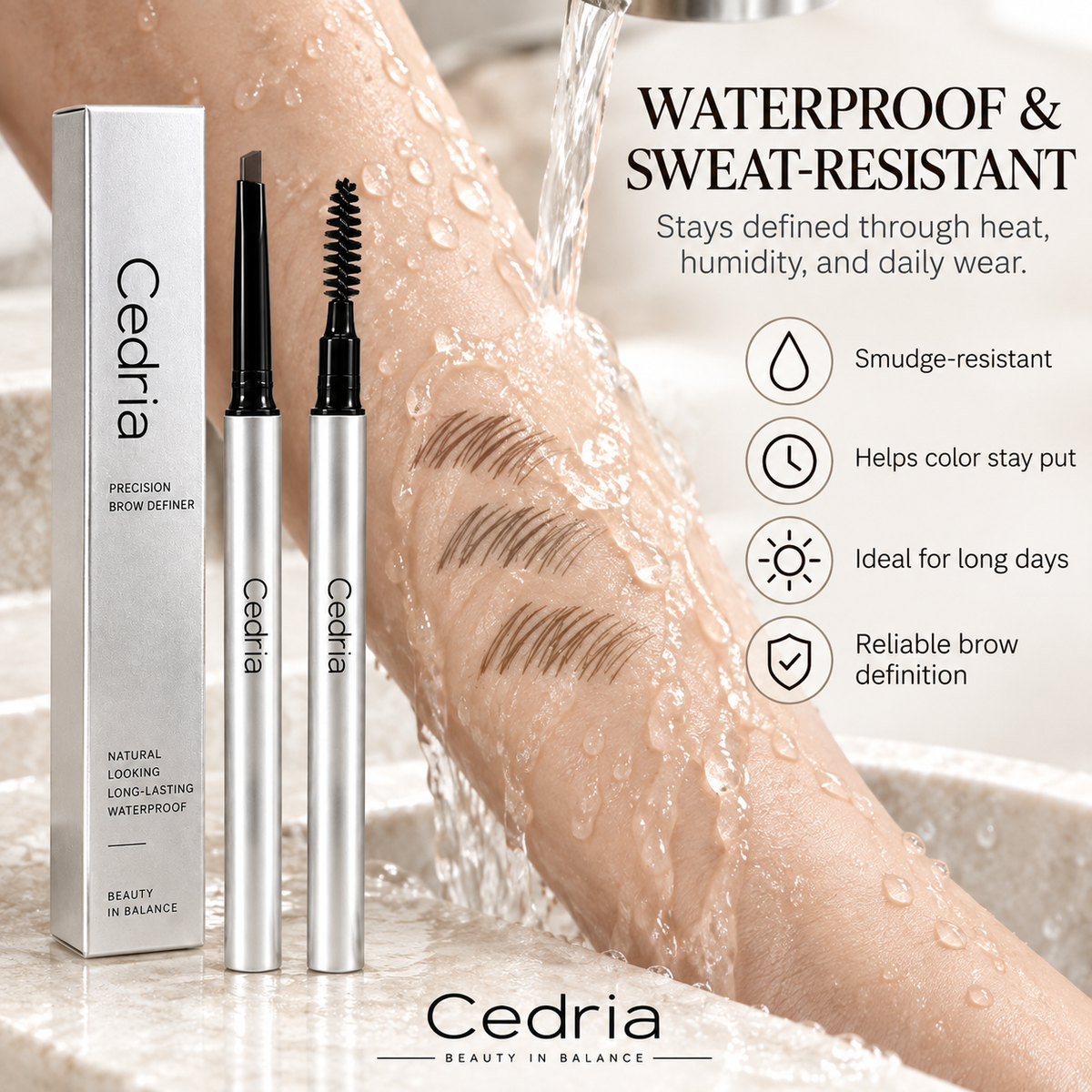 Cedria Precision Brow Definer | Angled Brow Pencil with Soft Spoolie – 3 Natural Shades