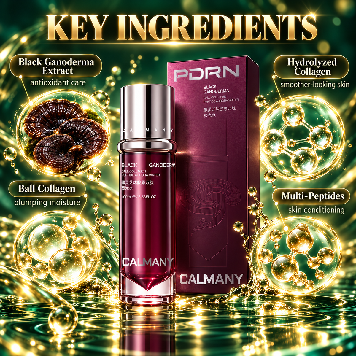 CALMANY Black Ganoderma Collagen Peptide Radiance Emulsion