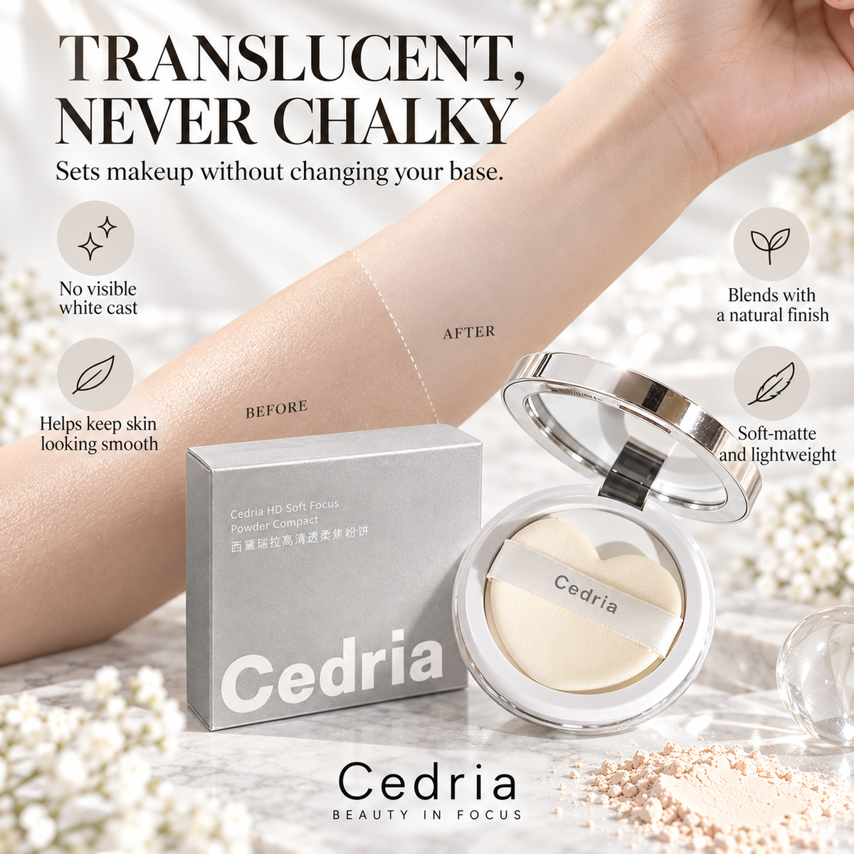 Cedria HD Soft Focus Powder Compact | Lightweight Setting Powder for a Soft-Matte Finish