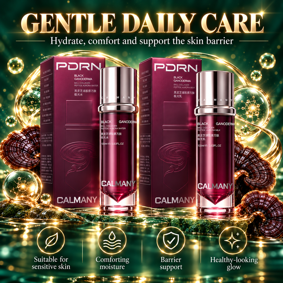 CALMANY Black Ganoderma Collagen Peptide Radiance Emulsion