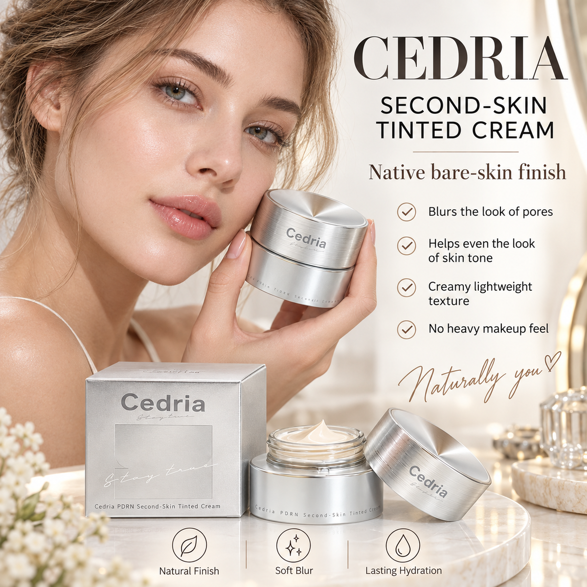 Cedria PDRN Second-Skin Tinted Cream | Soft-Blur Bare Skin Finish