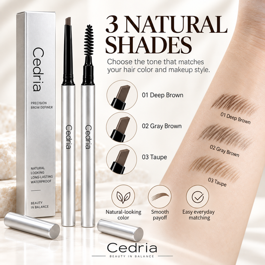 Cedria Precision Brow Definer | Angled Brow Pencil with Soft Spoolie – 3 Natural Shades