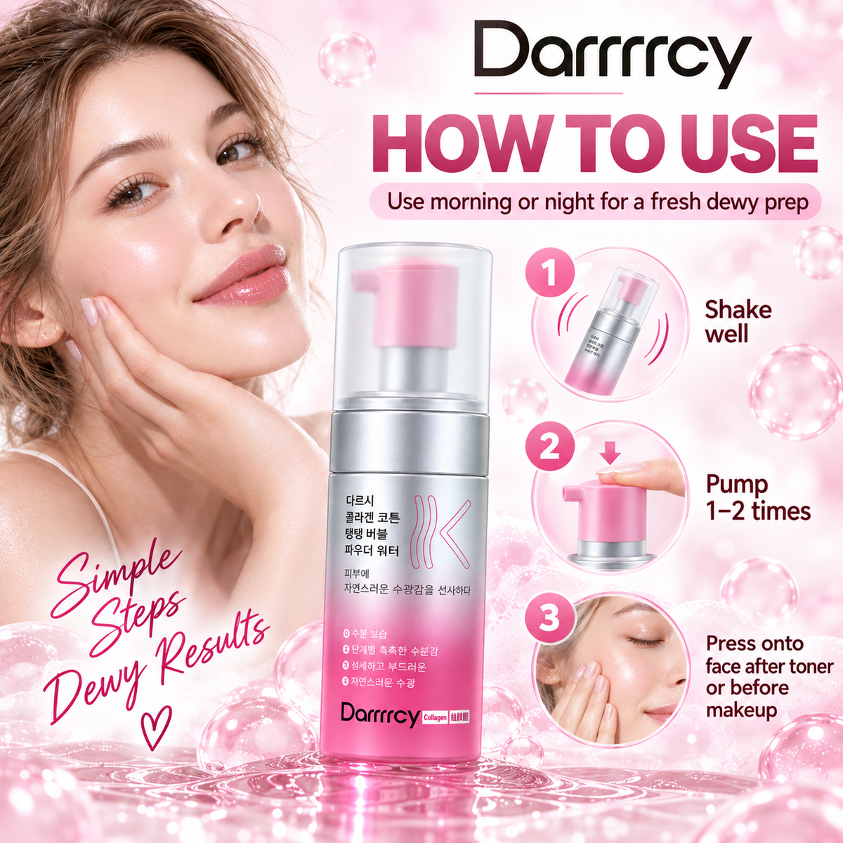 Darrrrcy Collagen Bubble Powder Water – Foam-to-Essence Hydrating Glow Prep